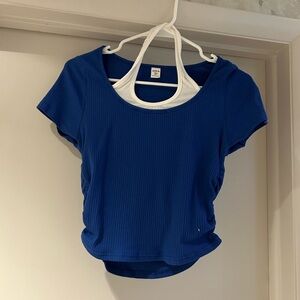 Blue Ribbed Women's Top